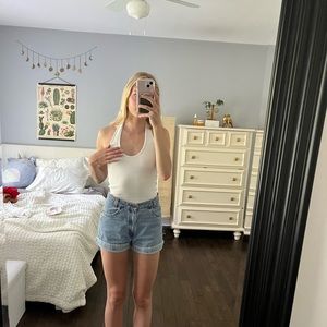 Topshop white ribbed halter top